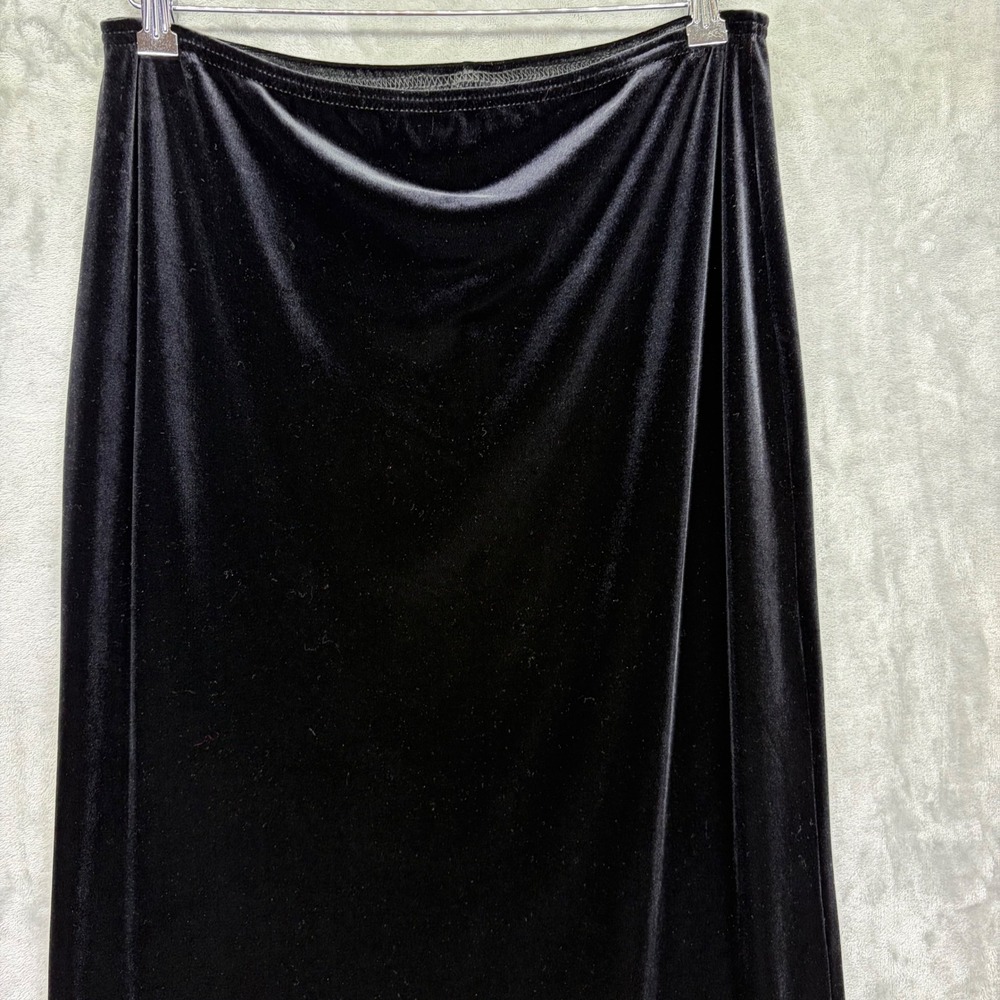 VTG Kathie Lee Women Velvet Maxi Skirt Long Black Large Dark Academia Whimsigoth - Picture 2 of 11